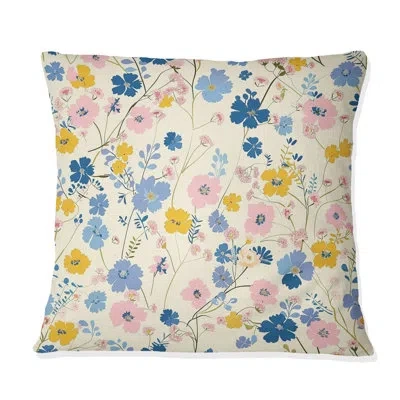 Design Art Blue Yellow Floral Farmhouse Dreams I - Floral Farmhouse Throw Pillow In Blue;yellow