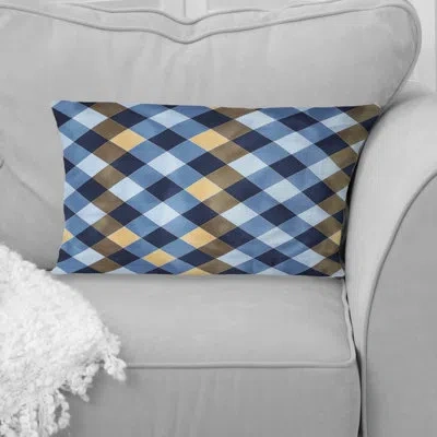 Design Art Blue Yellow Gingham Print Ii - Modern Lumbar Pillow In Blue;yellow