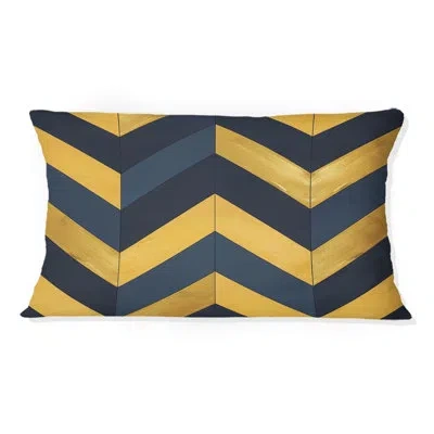 Design Art Blue Yellow Glam Chevron Print I - Modern Lumbar Pillow In Blue;yellow