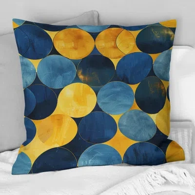 Design Art Blue Yellow Modern Circles I - Modern Throw Pillow In Blue;yellow