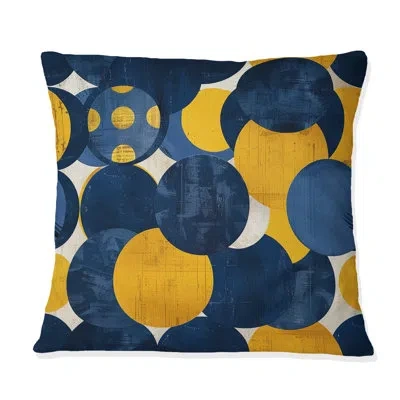 Design Art Blue Yellow Modern Circles Iii - Modern Throw Pillow In Blue;yellow