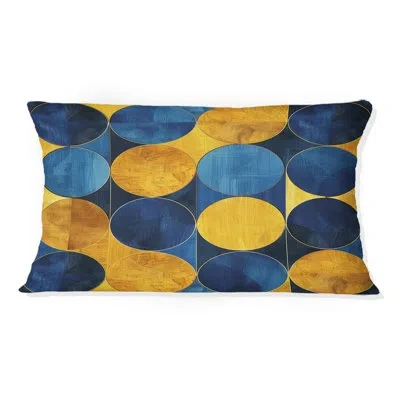 Design Art Blue Yellow Modern Circles Iv - Modern Lumbar Pillow In Blue;yellow