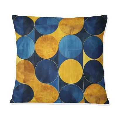 Design Art Blue Yellow Modern Circles Iv - Modern Throw Pillow In Blue;yellow