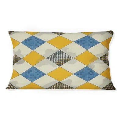 Design Art Blue Yellow Modern Houndstooth Ii - Modern Lumbar Pillow In Blue;yellow