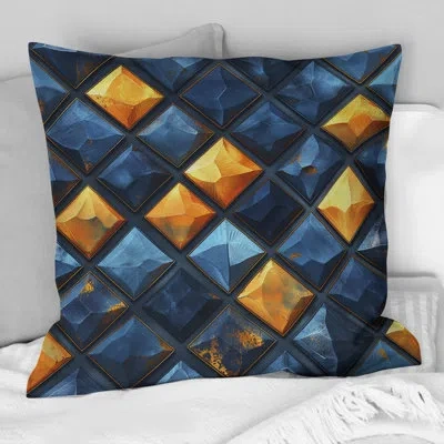 Design Art Blue Yellow Modern Rhombus Iv - Modern Throw Pillow In Blue;yellow