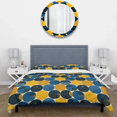 Design Art Blue Yellow Retro Midcentury Circles Ii - Midcentury Duvet Cover Set In Blue;yellow