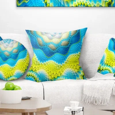 Design Art Blue Yellow Spiral Snake Skin - Floral Printed Pillow In Blue;yellow