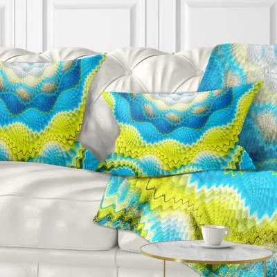 Design Art Blue Yellow Spiral Snake Skin - Floral Printed Throw Pillow