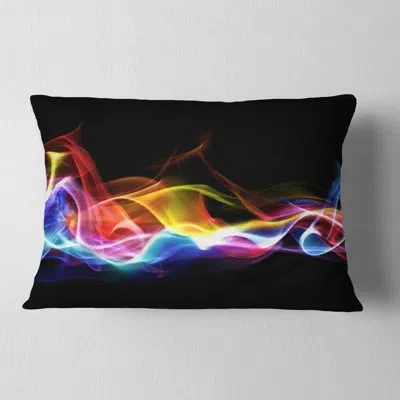 Design Art Blue Yellow Waves In Black - Abstract Printed Throw Pillow