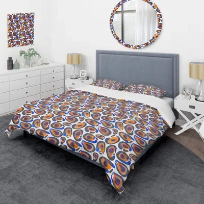 Design Art Blue/brown/yellow Microfiber 3 Piece Duvet Cover Set In Blue;brown;yellow