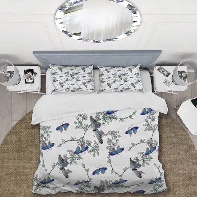 Design Art Blue/green/ivory Microfiber 3 Piece Duvet Cover Set In Blue,green,ivory