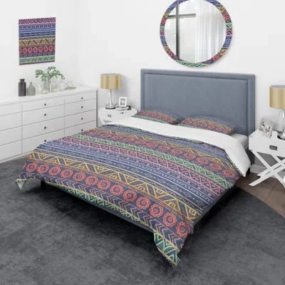 Design Art Blue/green/orange Microfiber 2 Piece Duvet Cover Set In Blue,green,orange