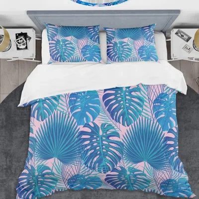 Design Art Blue/light Pink Microfiber Coastal Duvet Cover Set In Blue,light Pink