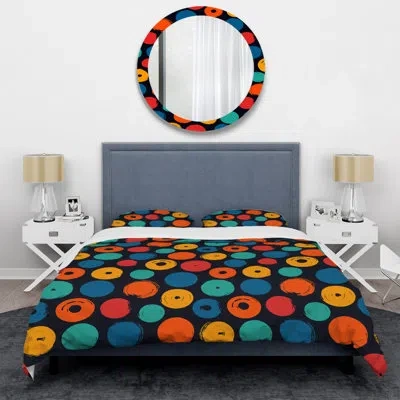 Design Art Blue/orange Microfiber 3 Piece Duvet Cover Set In Blue;orange