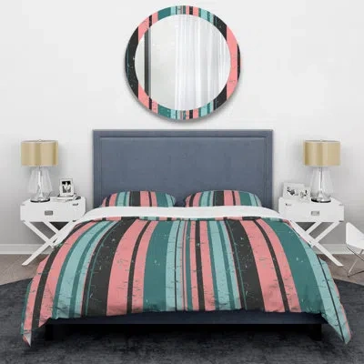 Design Art Blue/pink/gray Microfiber 3 Piece Duvet Cover Set In Blue,pink,gray