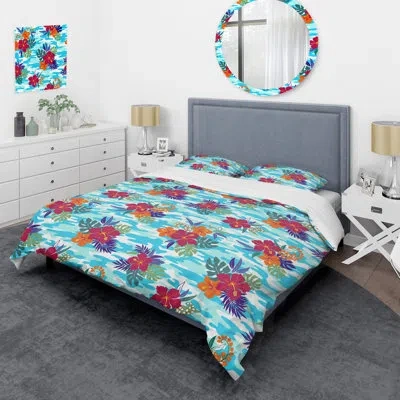Design Art Blue/red/green Microfiber 3 Piece Duvet Cover Set In Blue;green;red