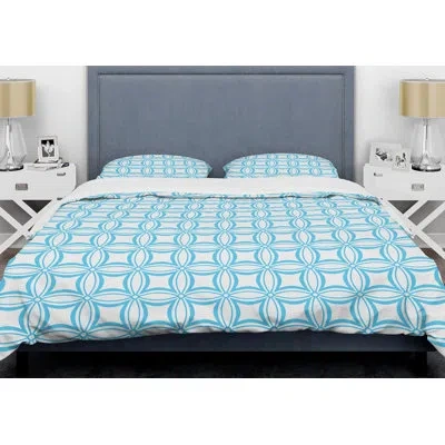 Design Art Blue/white/light Orange Microfiber Modern & Contemporary Duvet Cover Set In Blue,white,light Orange
