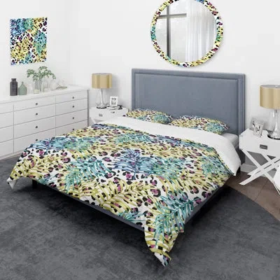 Design Art Blue/yellow/black Microfiber 3 Piece Duvet Cover Set In Blue,yellow,black