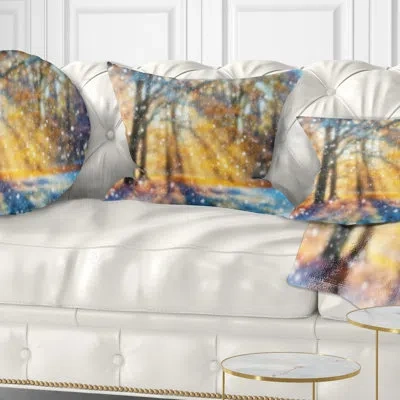 Design Art Blur Winter With Snow Flakes - Landscape Printed Pillow In Blue;black;brown;green;red;yellow