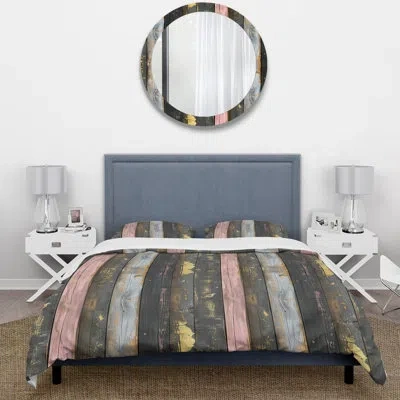 Design Art Blush And Gold Wood Plank I - Country Duvet Cover Set In Pink;gold