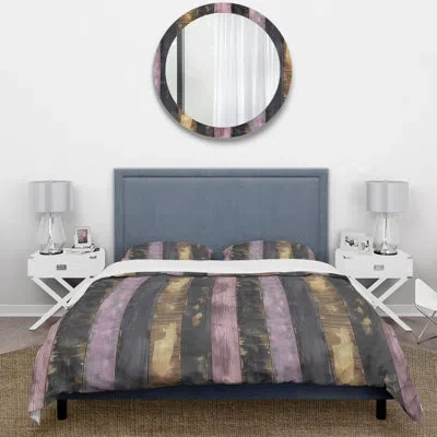Design Art Blush Black Purple And Gold Wood Plank - Country Duvet Cover Set In Pink;gold