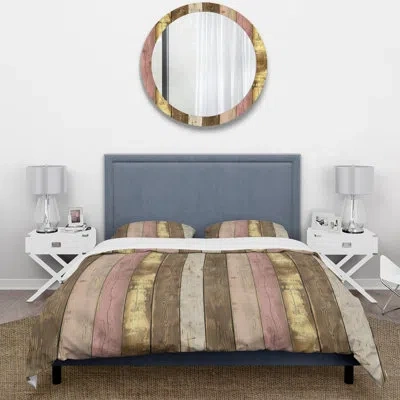 Design Art Blush Brown And Gold Wood Plank I - Country Duvet Cover Set In Pink;gold