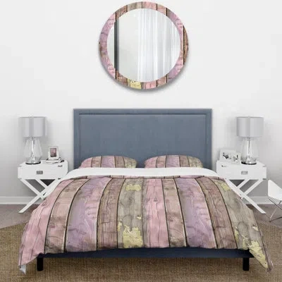 Design Art Blush Pink Purple And Gold Wood Plank I - Country Duvet Cover Set In Pink;gold