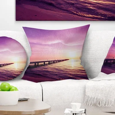Design Art Boardwalk In Purple Seashore - Sea & Shore Printed Throw Pillow
