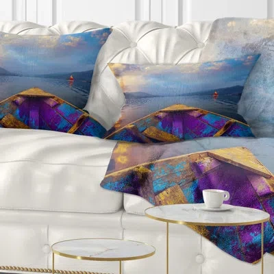Design Art Boat In Himalaya Mountains Lake - Boats Printed Throw Pillow
