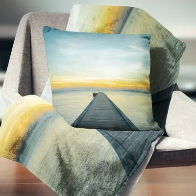 Design Art Boat Pier At Sunset - Sea & Shore Printed Pillow