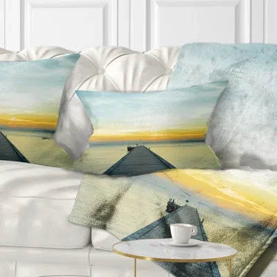 Design Art Boat Pier At Sunset - Sea & Shore Printed Throw Pillow