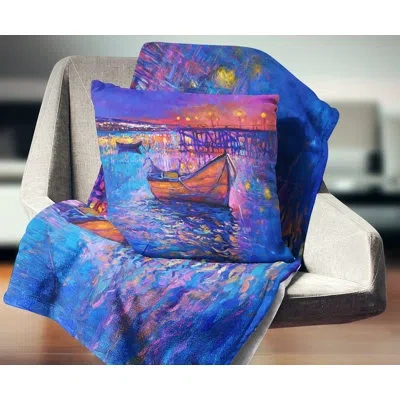 Design Art Boats And The City - Sea & Shore Printed Pillow In Green