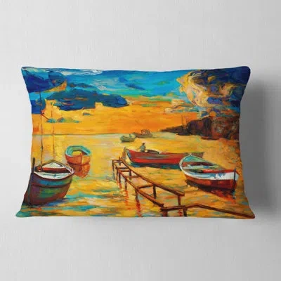 Design Art Boats In Beautiful Sea - Landscape Printed Throw Pillow