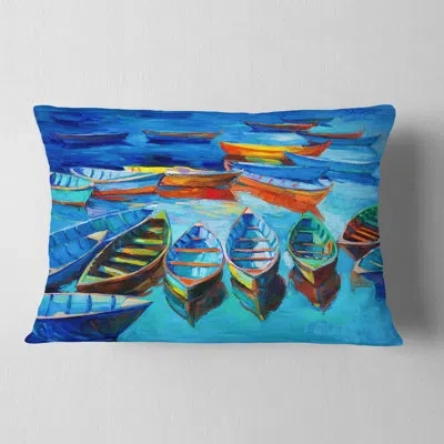 Design Art Boats In Blue Sea - Sea & Shore Printed Throw Pillow