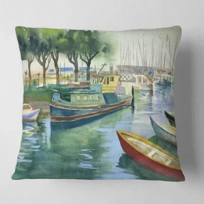 Design Art Boats In Green Spring - Traditional Printed Pillow