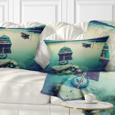 Design Art Boats In Vintage Style Lake - Boats Printed Throw Pillow