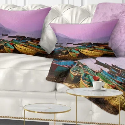 Design Art Boats Under Twilight Sky In Phewa - Boats Printed Throw Pillow