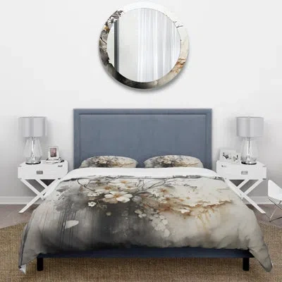 Design Art Bohemian Earthly Floral Collage I Beddingmicrofiber / Polyester Duvet Cover Set In Gray