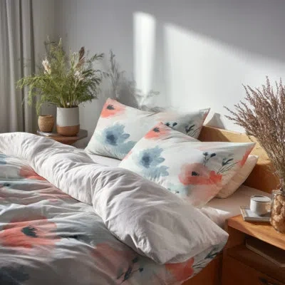 Design Art Boho 4 Pcs Bedding Set - Abstract Soft Breeze Poppy Gardens Bed Comforter Set In Blue;red