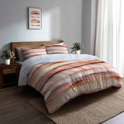 Design Art Boho 6 Pcs Comforter Set - Abstract Warm Horizon Comforter Bedding Set In Orange;pink