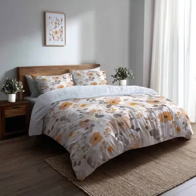 Design Art Boho 6 Pcs Comforter Set - Floral Seasonal Bloom Comforter Bedding Set In White;yellow
