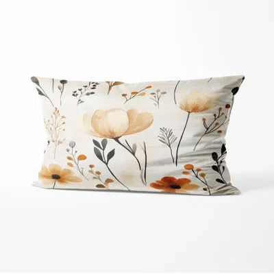 Design Art Boho Accent Pillow - Floral Botanical Sand Garden Printed Cushion In Black;orange