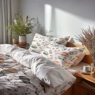 Design Art Boho Bedding Set 4 Pcs - Animal Print Soft Mushrooms Bed Comforter Set In Black;red