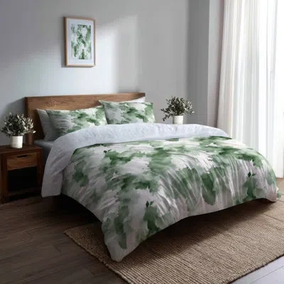 Design Art Boho Bedding Set - Abstract Green Mist Duvet Cover And Throw Cushion Set