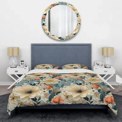 Design Art Boho Blue And White Floral Garden - Floral Duvet Cover Set - Microfiber Polyester In Blue;white