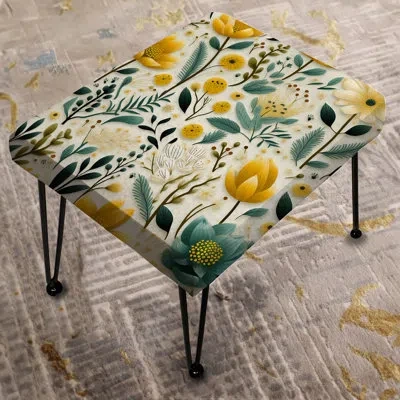 Design Art Boho Botanicals Boho Greens - Botanical Rectangle Ottoman In White;green