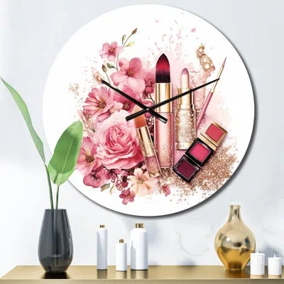 Design Art Boho Chic Cosmetics Elegant Make-up Metal Wall Clock In White;pink