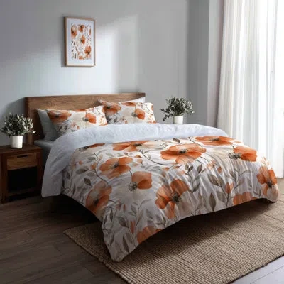 Design Art Boho Comforter Set 6 Pcs - Red Terra Bloom Comforter Bedding Set In Red;gray