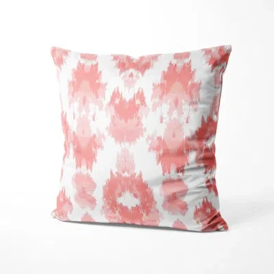 Design Art Boho Decorative Cushion - Contemporary Boho Pink And White Blush Ikat Printed Throw Pillow In White;pink