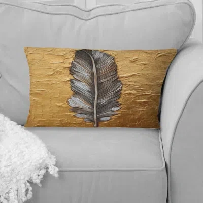 Design Art Boho Glam Exquisite Gold Feather Painting - Feathers Printed Throw Pillow In Black